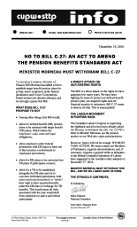 No To Bill C-27: An Act to Amend the Pension Benefits Standards Act