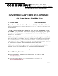 CUPW Strike Heads to Kitchener-Waterloo