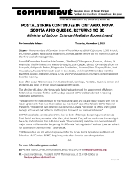 Postal Strike Continues in Ontario, Nova Scotia and Quebec; Returns to BC