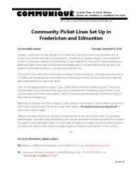 Community Picket Lines Set Up in Fredericton and Edmonton