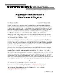 Piquetage communautaire à Hamilton et à Kingston