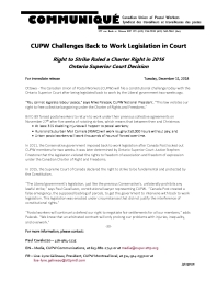 CUPW Challenges Back to Work Legislation in Court