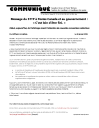 Message du STTP à Postes Canada et au gouvernement : « C’est loin d’être fini. »