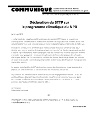 Déclaration du STTP sur  le programme climatique du NPD