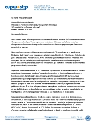 Le STTP demande la tenue d’une réunion avec le nouveau ministre fédéral de l’Environnement et du Changement climatique ...