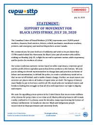 AMENDED - Statement: Support of Movement for Black Lives Strike, July 20, 2020