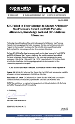 CPC Failed in Their Attempt to Change Arbitrator MacPherson’s Award on RSMC Variable Allowance, Knowledge Sort and Civic Address