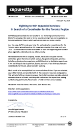 Fighting to Win Expanded Services:  In Search of a Coordinator for the Toronto Region