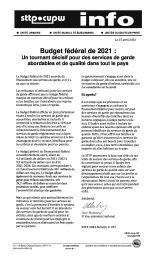 Budget fédéral de 2021 :  Un tournant décisif pour des services de garde abordables et de qualité dans tout le pays