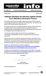 362 Arbitrator Dismisses the Grievance Against Canada Post’s Mandatory Vaccination Practice