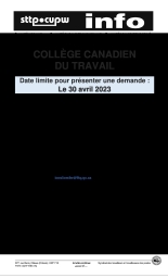 COLLÈGE CANADIEN DU TRAVAIL - Date limite pour présenter une demande : Le 30 avril 2023