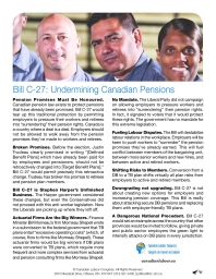 Bill C-27: Undermining Canadian Pensions (Fact Sheet)