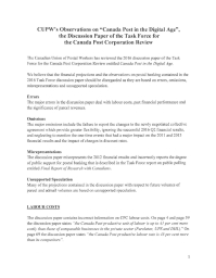 CUPW’s Observations on “Canada Post in the Digital Age”,  the Discussion Paper of the Task Force...