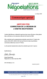 Communiqué spécial - UNITÉ DES FFRS - Correction de la décision de l’arbitre macpherson