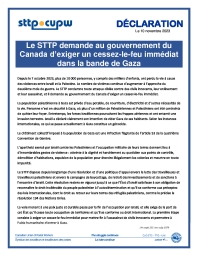 DÉCLARATION - Le STTP demande au gouvernement du Canada d’exiger un cessez-le-feu immédiat dans la bande de Gaza