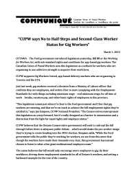 “CUPW says No to Half-Steps and Second-Class Worker Status for Gig Workers”