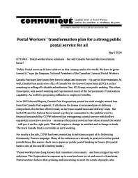 Postal Workers ’ transformation plan for a strong public postal service for all