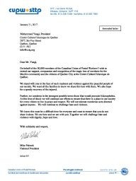 CUPW stands in solidarity with the Muslim community and the citizens of Quebec City