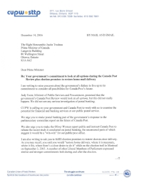 Letter to PM Trudeau: Your government’s commitment to look at all options during the Canada Post Review plus election...