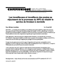 Les travailleuses et travailleurs des postes se réjouissent de la promesse du NPD de rétablir le service de livraison à domicile