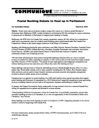 Postal Banking Debate to Heat up in Parliament