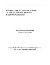 The Implications of Converting Home Mail Delivery to Community Mailboxes:  The Canadian Experience