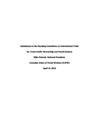 Submission to the Standing Committee on International Trade  Re: Trans-Pacific Partnership and Postal Services