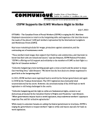 CUPW Supports the ILWU Workers Right to Strike