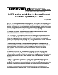 Le STTP soutient le droit de grève des travailleuses et travailleurs représentés par l’ILWU