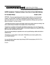 CUPW Condemns "Vultures Circling" Over End of Home Mail Delivery