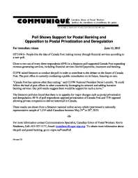 Poll Shows Support for Postal Banking and Opposition to Postal Privatization and Deregulation