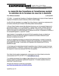 La majorité des Canadiens et Canadiennes veulent le maintien de la livraison du courrier à domicile 