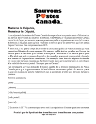 Envoyez une lettre à votre députée ou député fédéral; par la poste (aucun timbre requis!)